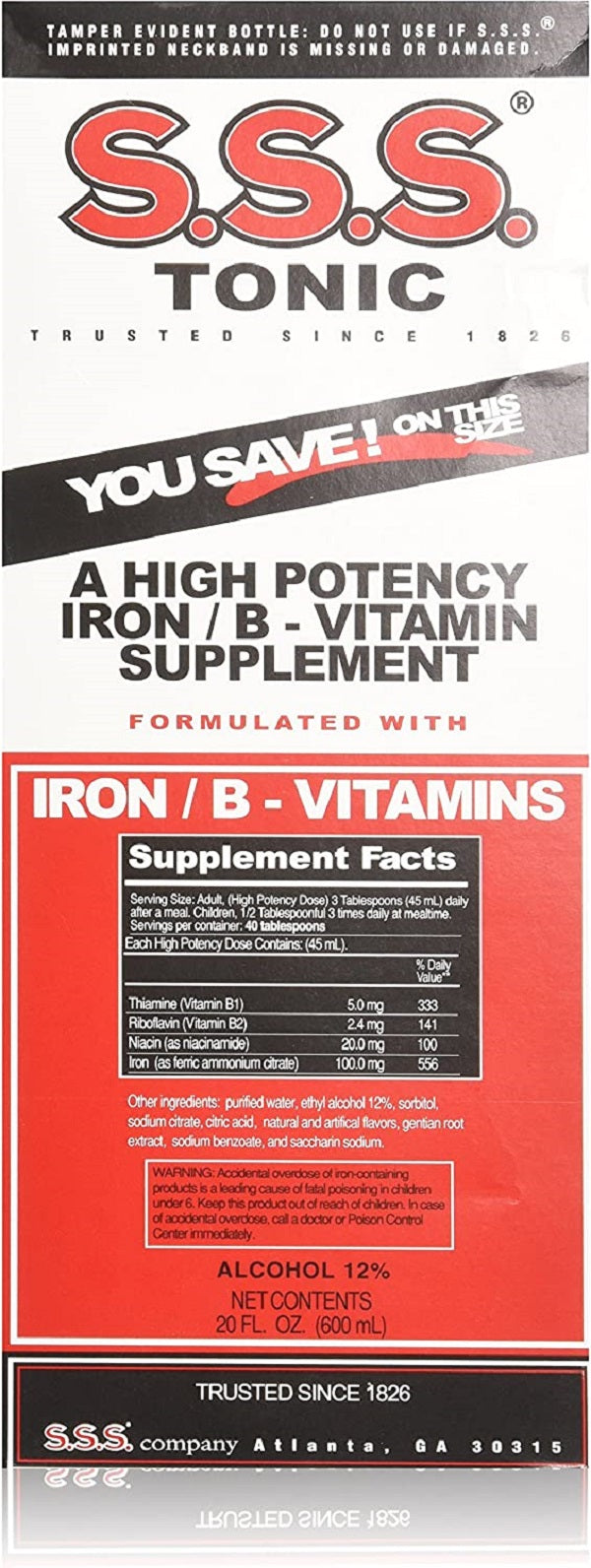S.S.S. Tonic Liquid Iron & Vitamin B Supplement 20 Oz.