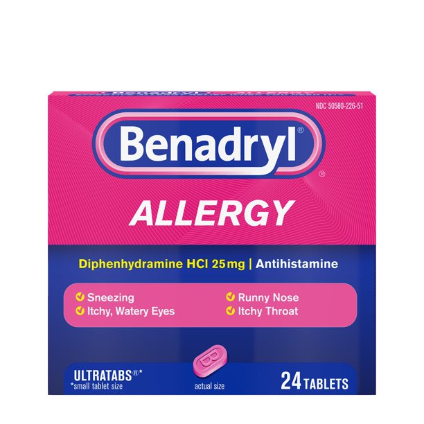 Benadryl Allergy Relief 24 tablets diphenhydramine antihistamine for allergy symptoms