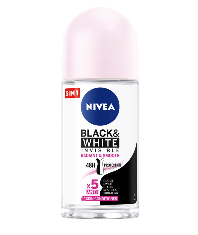 Nivea Deo B&w Invisible Radiant&smooth 50ml | Pack of 6