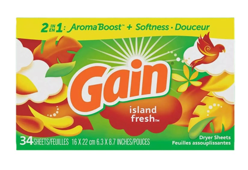 GAIN DRYER FBRC SFTNR SHEETS ISLAND FRESH 34ct C12