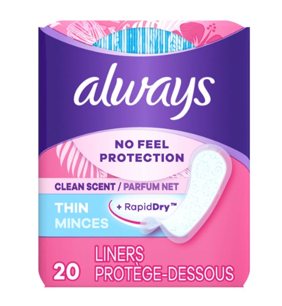 Always Liners Thin No Feel Scented 20 Count | Pack of 12