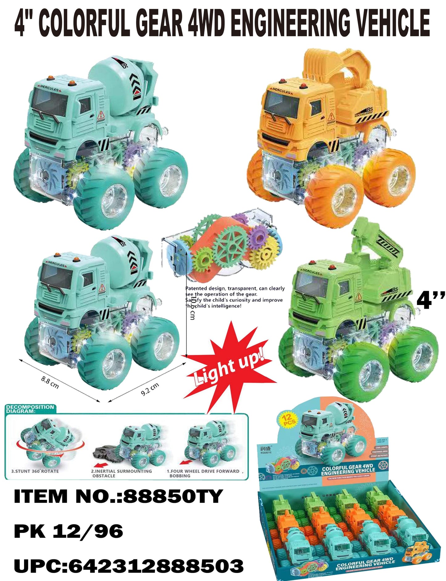 Toys Light Up Construction Vehicle Display 12 Count (Display)
