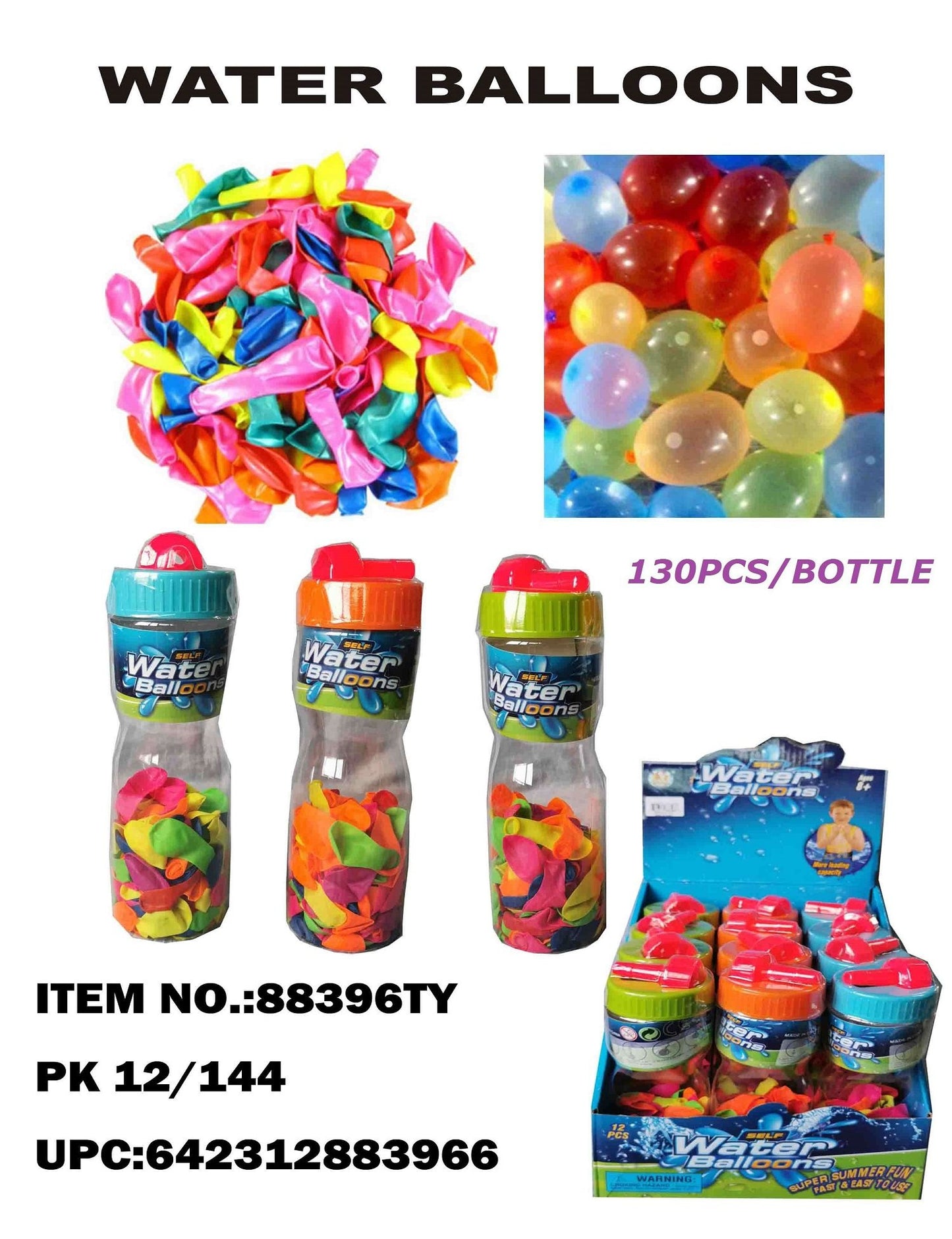 Juguetes Globos de agua 100 unidades en bote con boquilla expositor de 12 unidades (expositor)