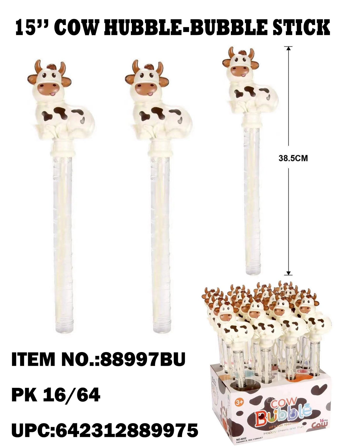 Toys 15 Cow Hubble-bubble Stick Display 16 Count" (Display)