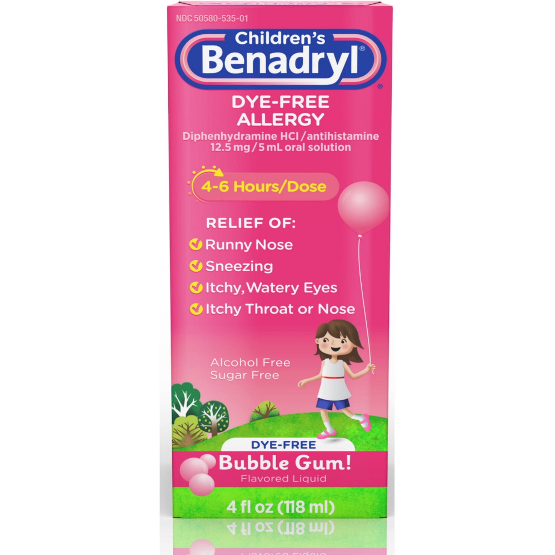 Benadryl Children's Allergy Liquid 4 oz bubblegum flavor antihistamine for kids allergy relief