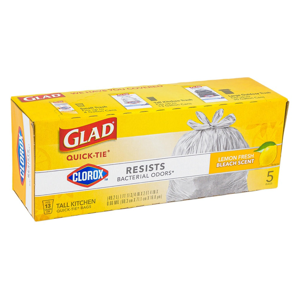 Glad Trash Bag 13 Gallon Quick Tie 5 Count | Box of 20