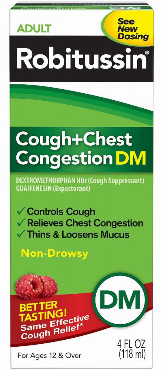 Robitussin Maximum Strength Cough + Chest Congestion DM, Raspberry Flavor, 4 fl oz
