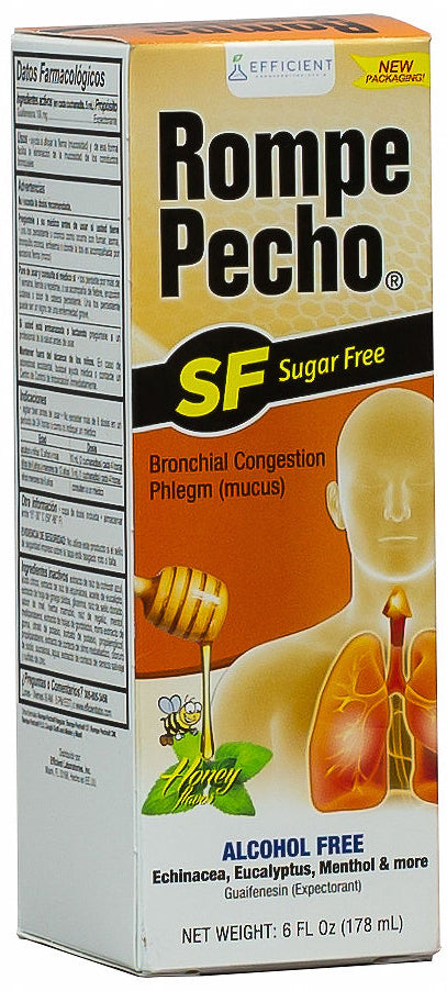 Rompe Pecho SF sugar-free cough syrup 6 oz bottle safe for diabetics