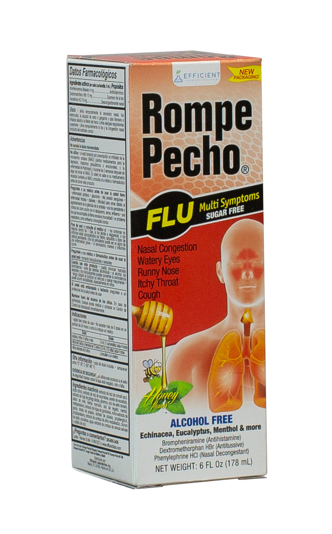 Rompe Pecho SF Flu sugar-free flu and cough syrup 6 oz bottle
