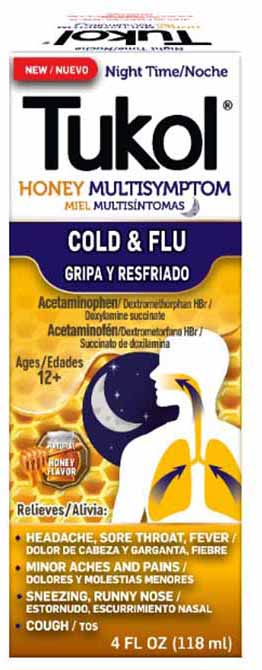 Tukol Night Time Honey Multisymptom Cold and Flu Relief Syrup, 4 Oz