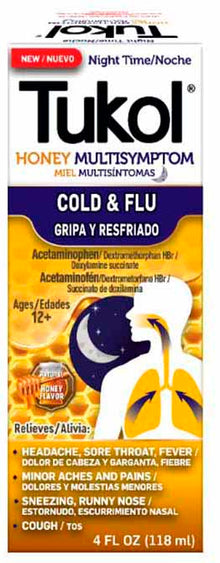 Tukol Night Time Honey Multisymptom Cold and Flu Relief Syrup, 4 Oz