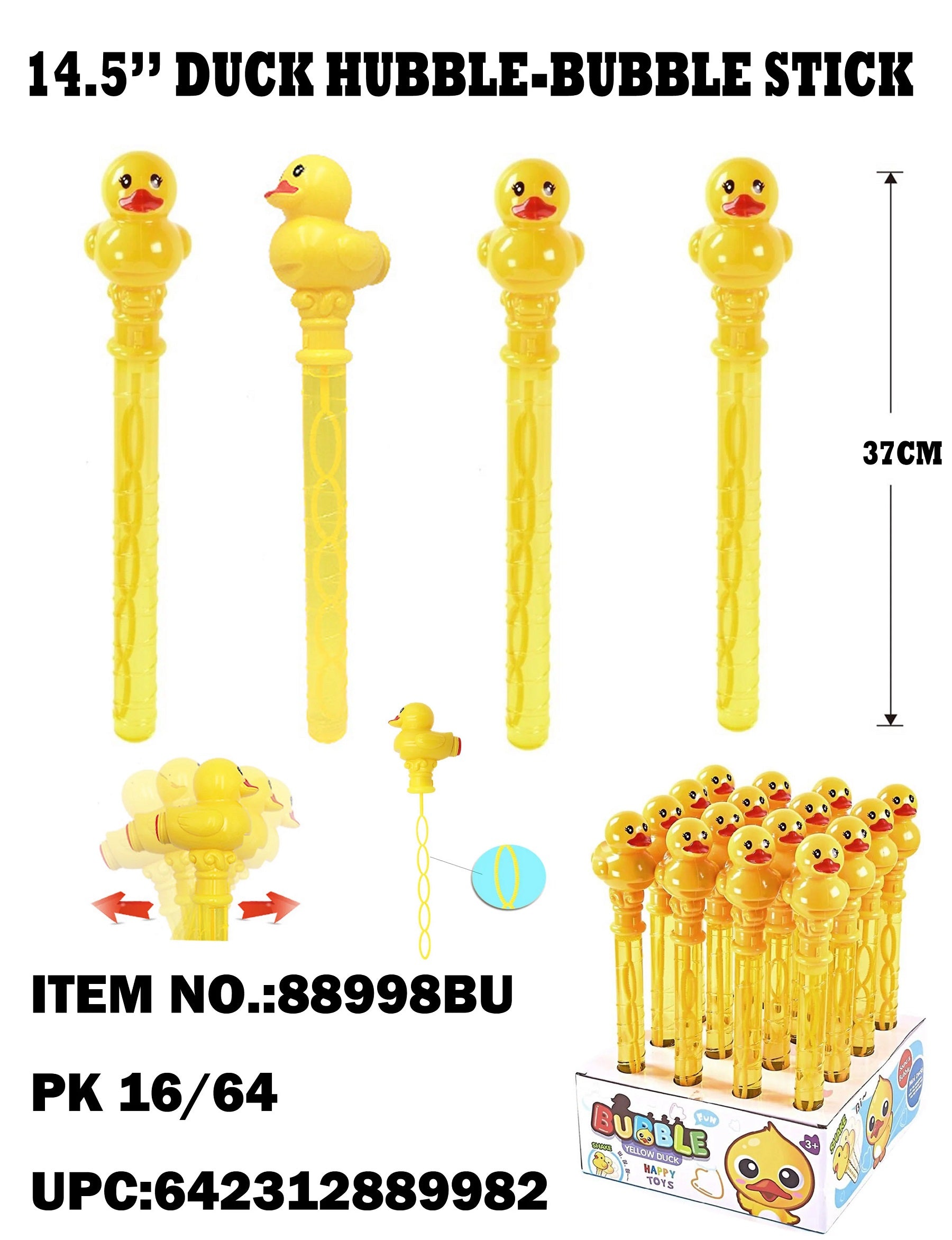 TOYS DUCK HUBBLE BUBBLE STICK DISPLAY16CT
