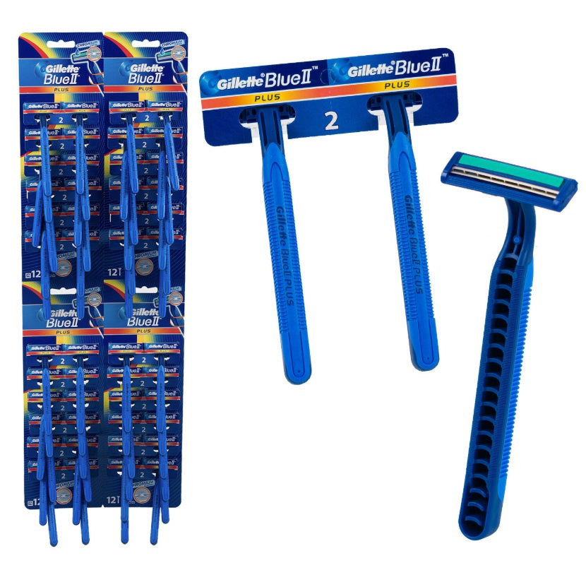 GILLETTE CARDED BLUE II SENSITIVE PLUS RAZORS 48CT DISPLAY