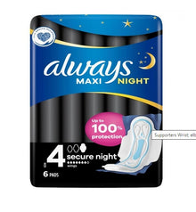 Always Maxi Secure Night W/wings 6 Count | Pack of 8
