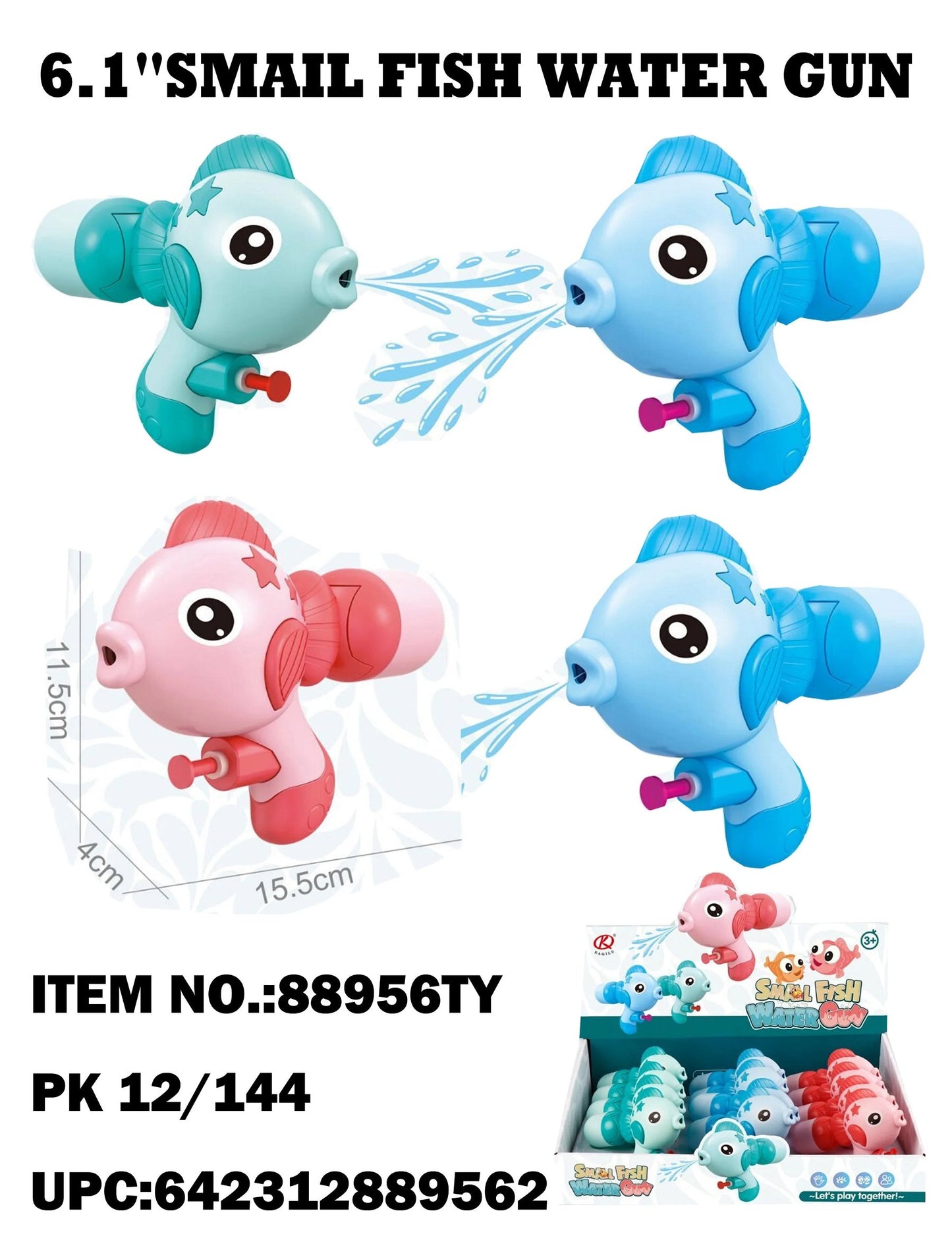 Toys 6 Fish Water Gun Display 12 Count" (Display)